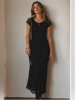 VINTAGE 90s Y2K Lace Maxi Dress Black Size Small Whimsigoth Fairy Boho Gypsy
